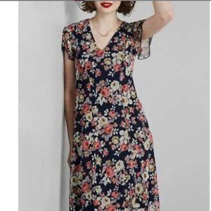 Modcloth Blue Floral Mesh Overlay V Neck Dress